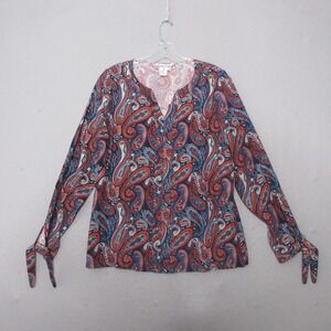 WinterSilks Top Blouse Medium Paisley Colorful Tie Wrists Career Timeless‎ NWT